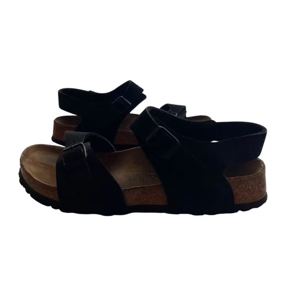 Birkis Birkenstock Black Sandals with Adjustable Straps and Cork Footbed W6 - Picture 7 of 13